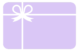 A minimalist icon of a gift card in light purple, adorned with a white ribbon and bow, representing a gift card offering..
